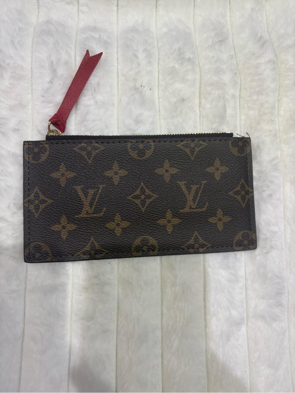 & Other Stories Brown Monogram Card & Key Holder with Red Zip Pull